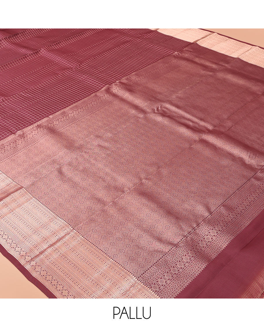 Maroon Checked Vasundhara Lite Silk Mix Saree, a Traditional Zari Border, Jaal Pallu, a Matching Blouse