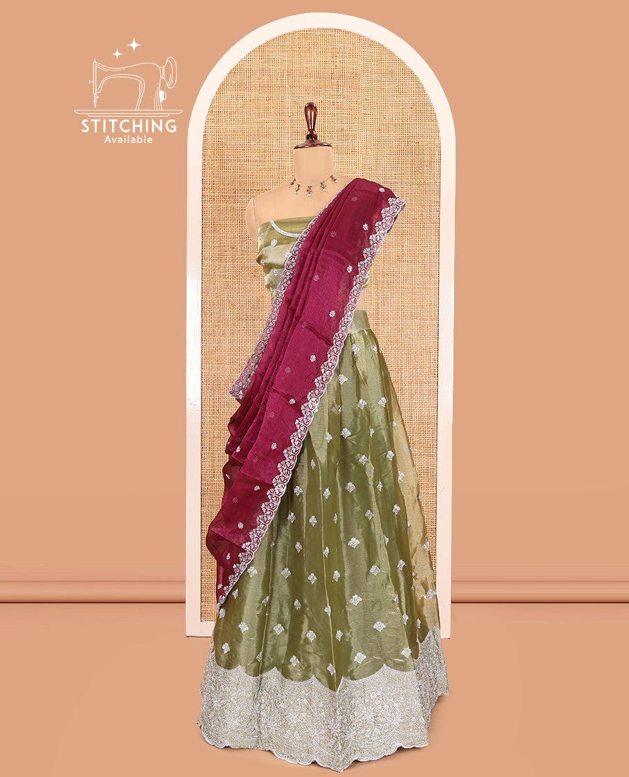 Pista Green Velvet Organza Half-Saree