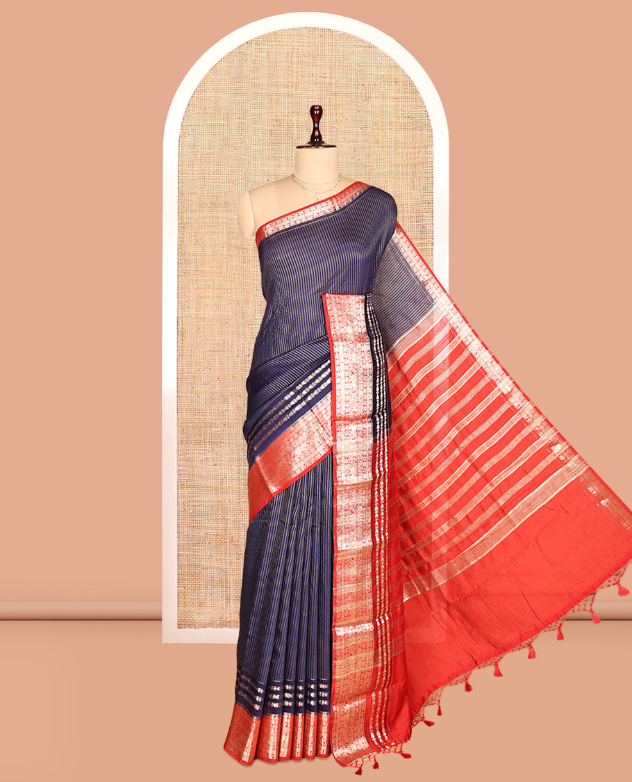 Navy Assam Silk Saree