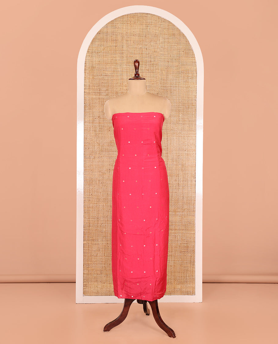 Pink Semi-Silk Material Churidar Features Zari Buttas Top, a Plain Bottom, and a Floral Motif Zari Woven Dupatta