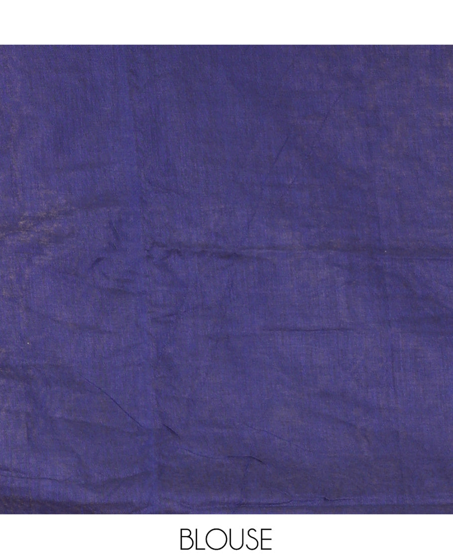 Borderless Maroon and Navy Blue Plain Khadi Mul Cotton Saree, Highlighted by Captivating Contrast Colored Pallu, and Paired with a Contrast Blouse