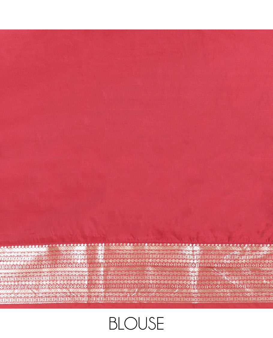 Orange Budget Silk Saree, Adorned with Zari Designs, Complemented by a Contrast Traditional Zari Border, Grand Pallu, and a Contrast Blouse