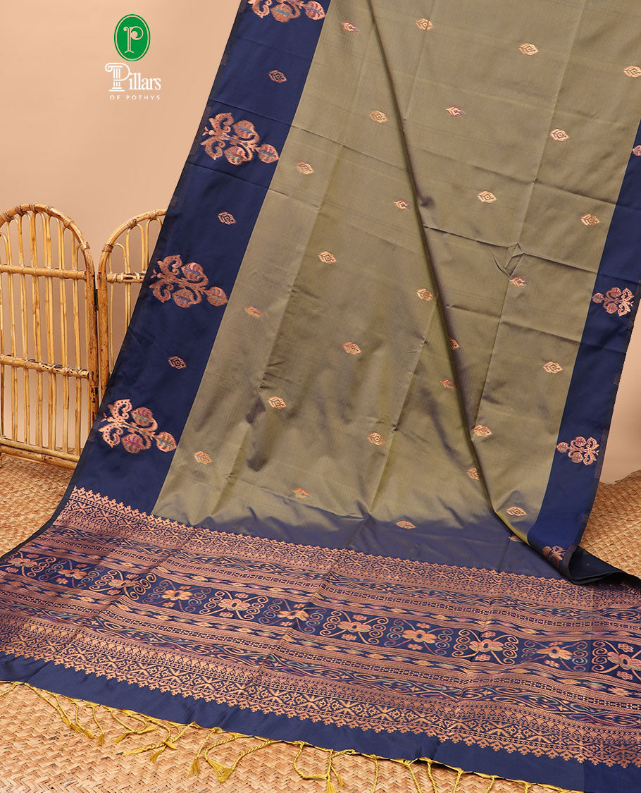 Green meena work butta luxury soft silk saree with open meena work with tussle & contrast blouse