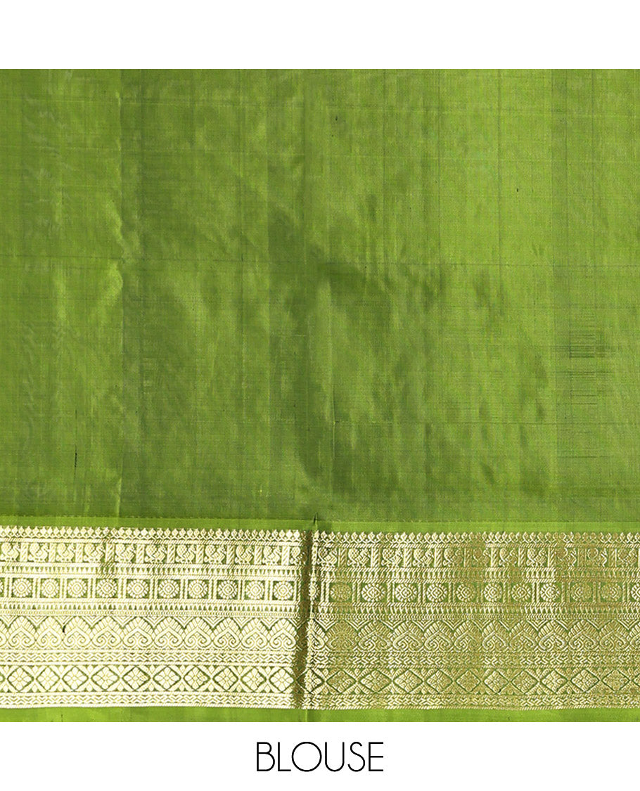 Purple Venkatagiri Silk Saree, Accentuated with Zari Buttas All Over Its Body, Complemented by a Contrast Traditional Zari Design Border, Pallu of Floral Designs, and Paired with a Contrast Blouse