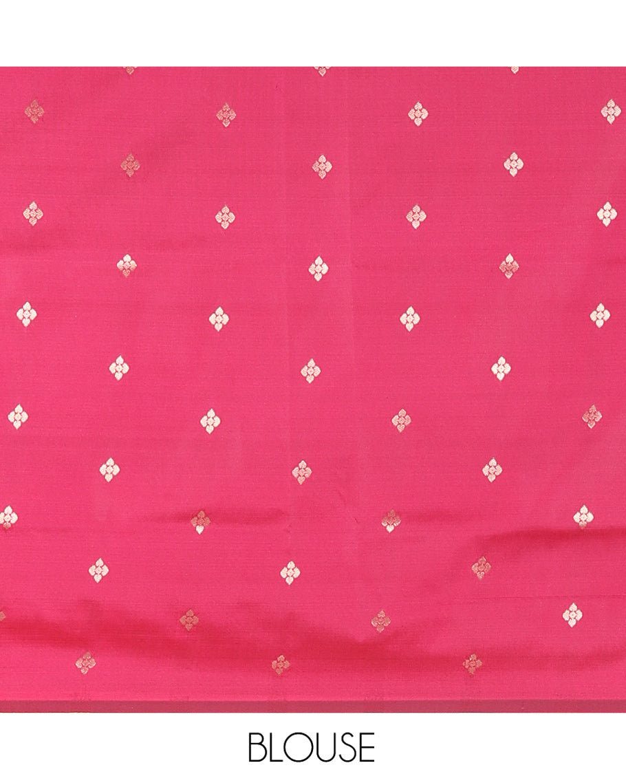 Black Elite Soft Silk Saree, Highlighted by Zari Buttas All Over Its Body, Complemented by Contrast Border Steeped with Geometric Patterns, Grand Pallu, and Paired with a Contrast Blouse