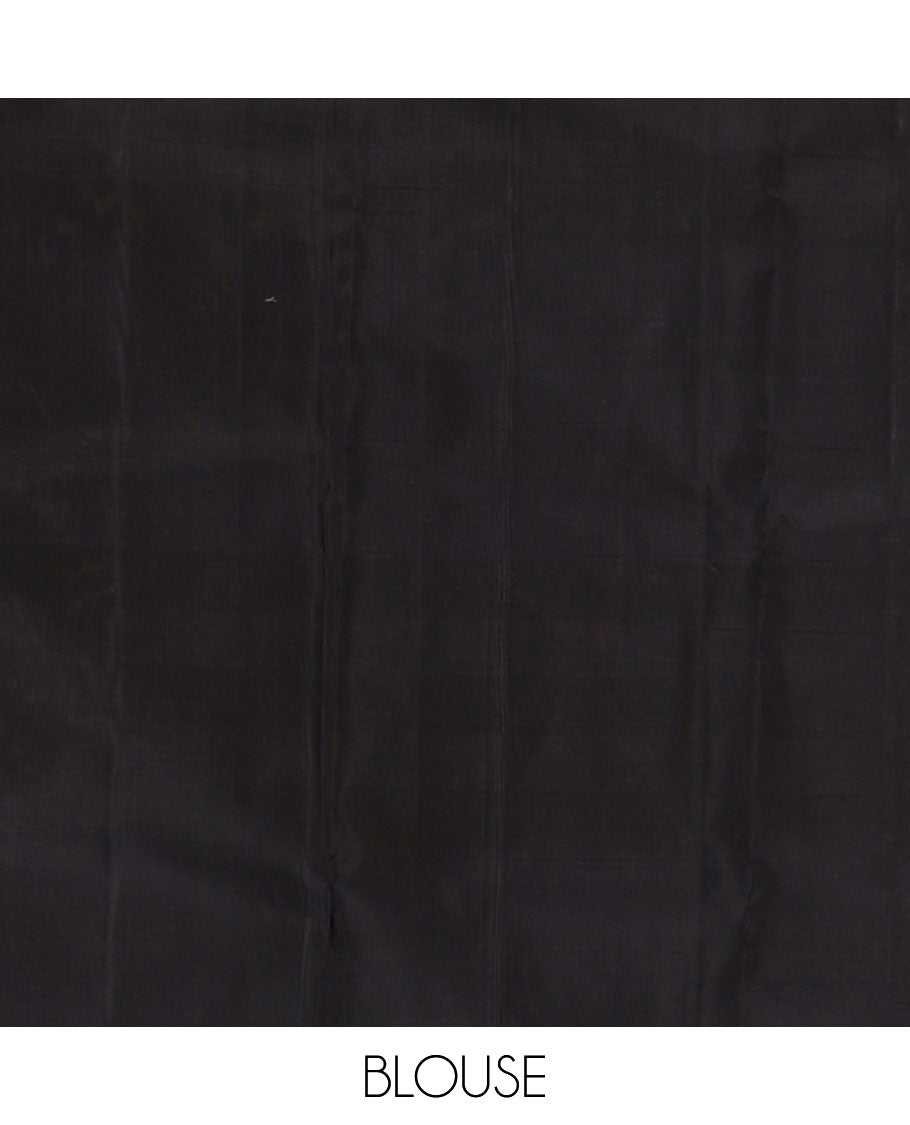 Borderless multi-color checked Kanchipuram silk saree features zari woven ara maadam and floral designs, contrast traditional zari motifs steeped pallu