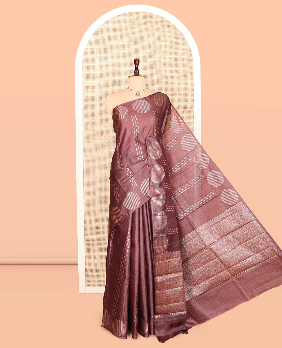 Brown Tussar Silk Saree