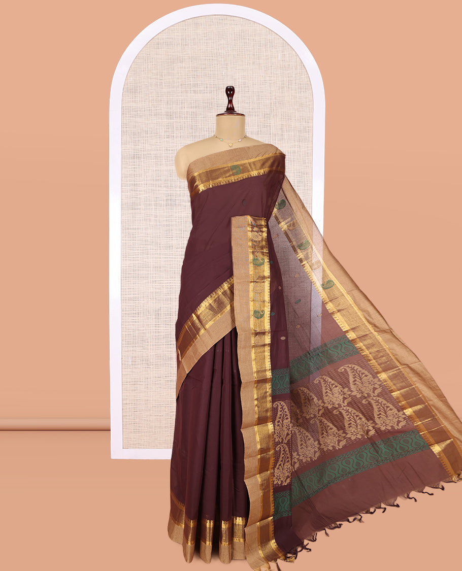 Brown Plain Kanchi Cotton Saree