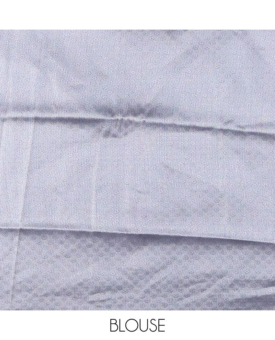 Pink and Grey Tissue Saree, Adorned with Jacquard Design and Floral Printed on Its Body, Complemented by Contrast Traditional Motifs Print, Pallu Steeped with Floral Motifs, and Paired with a Contrast Blouse