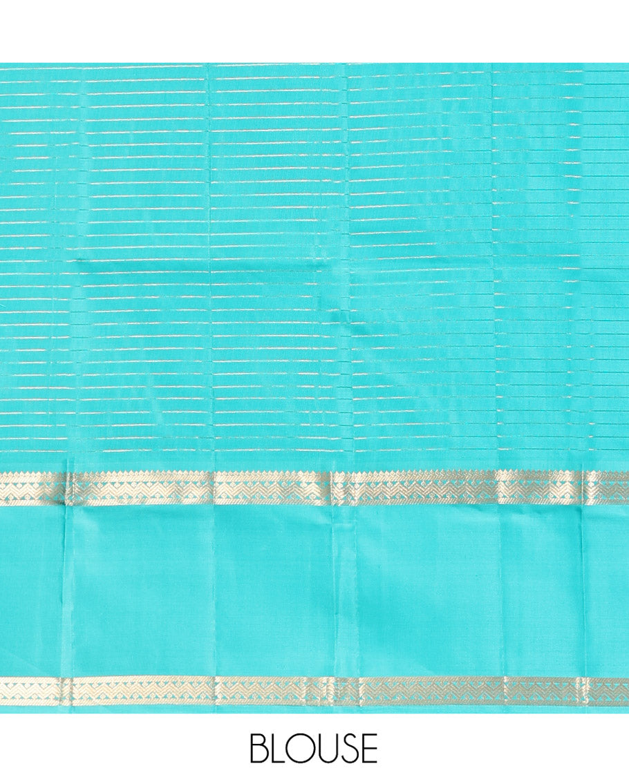 Magenta-Sapphire Blue Vasundhara Silk Saree Features Zari Butta and Checks, Contrast Rettai Pettu Border, Jaal Pallu, and a Contrast Blouse