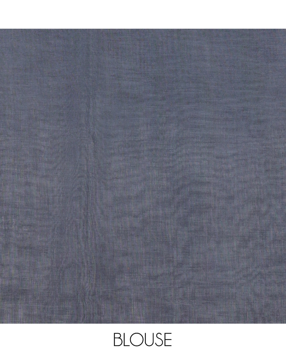 Blue Linen Cotton Saree, Adorned with Ikat Zig-Zag Stripes, a Piping Border, Printed Pallu, and Matching Blouse