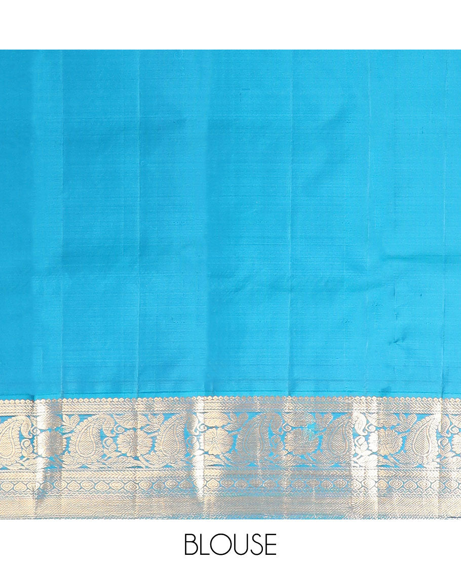 Purple leaf buttas silk saree with contrast zari design border & floral jaal design pallu