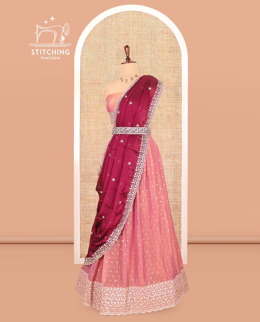 Onion Pink Moss Organza Half-Saree