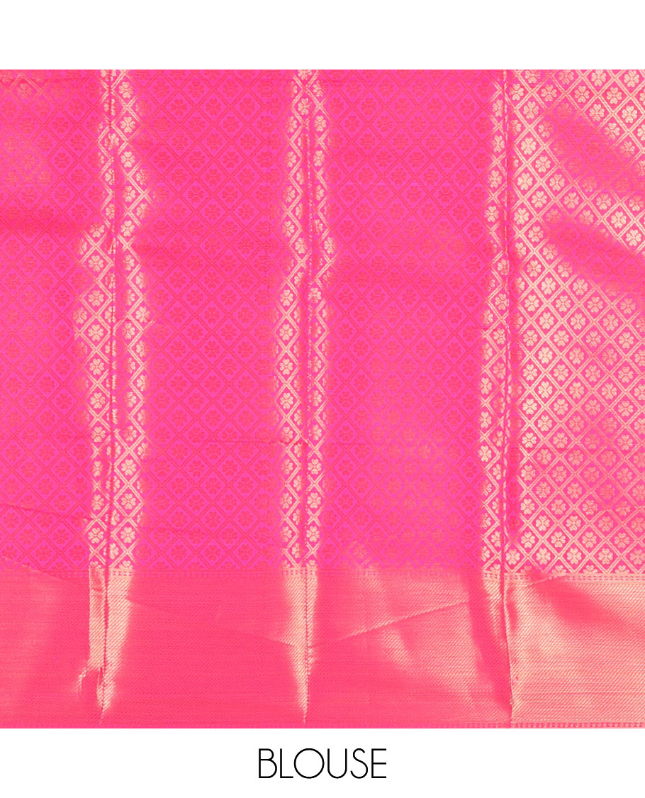 Light pink striped, floral design tissue saree with contrast zari design border & floral checked design pallu