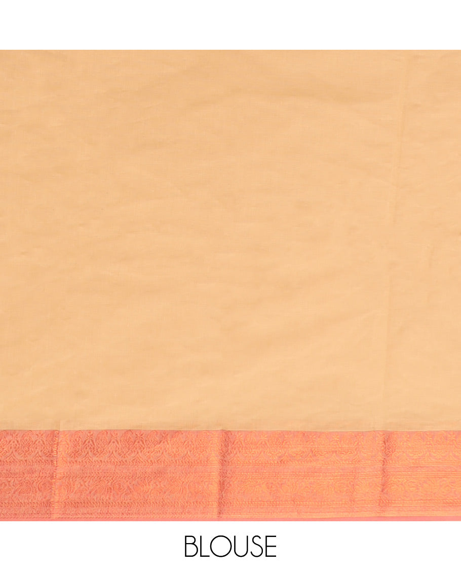 Sandal kanchi cotton saree with contrast border & striped pallu