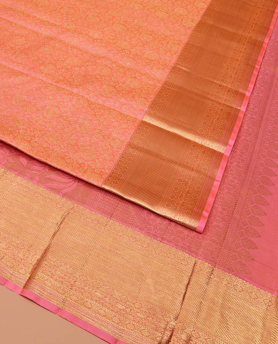 Pink Wedding Silk Saree, Elevated with Jacquard Design On Its Body, Highlighted by Zari Border of Laddu Kamalam, And Kodi Manga Designs, Grand Pallu and Paired with a Matching Blouse