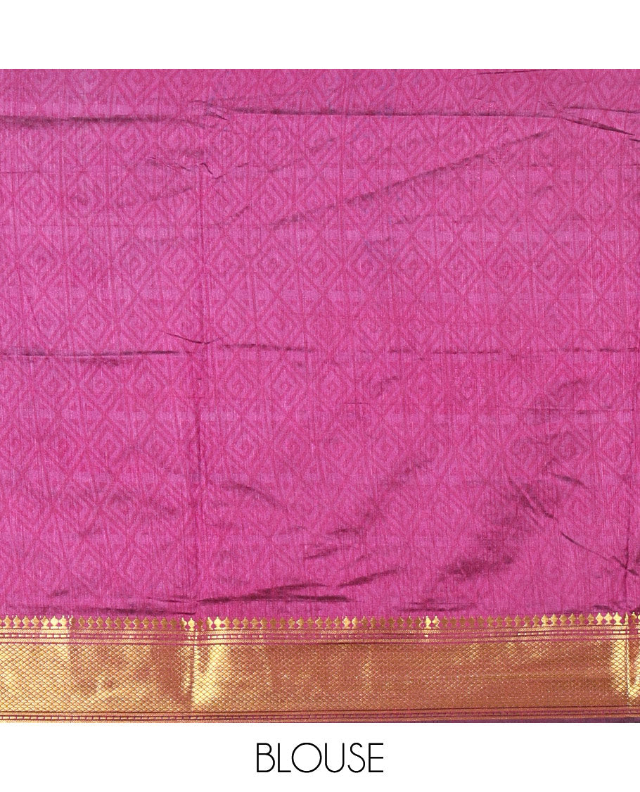 Peacock Green Patola Saree Subtly Sparked with Ikkat Style Polka Dots and Elephant Buttas, Complemented by a Contrast Traditional Zari Design Border, Featuring Pallu Steeped with Elephant Motifs, and Paired with a Contrast Blouse