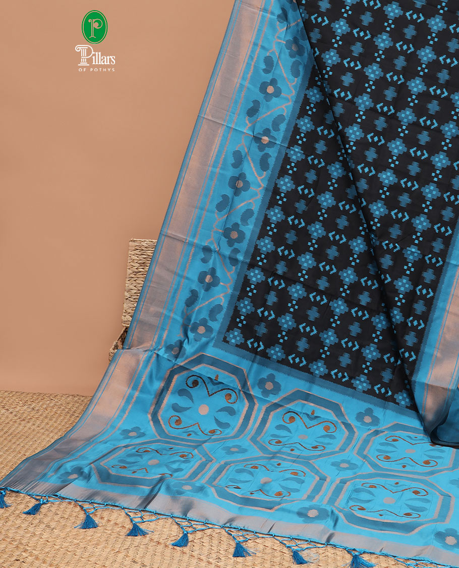 Black patola design mulberry silk aree , double side border with one side bavanchi small border