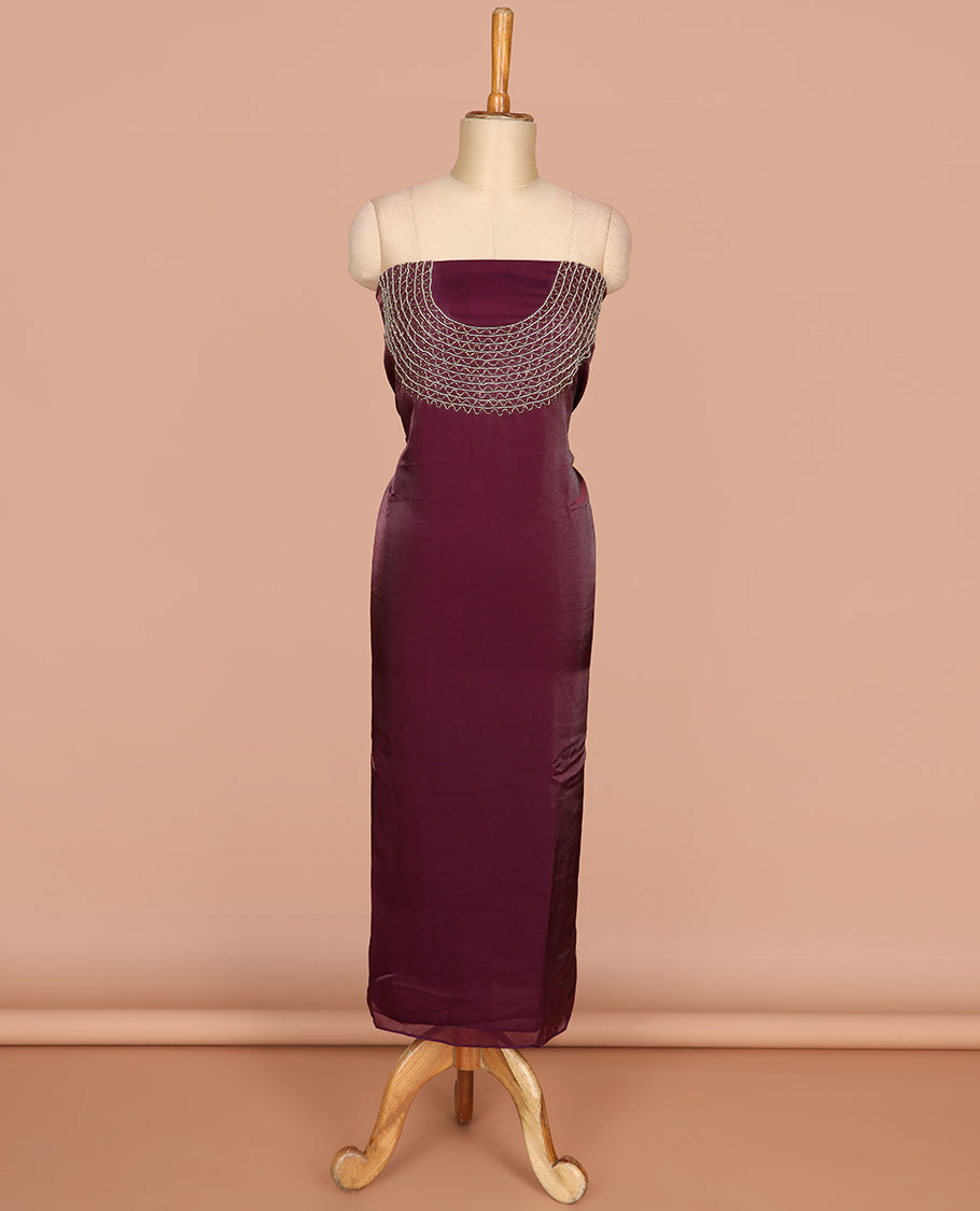 Dark wine color antique jewellery design velevet organza chudidhar material top with american crepe material pant & one side hand work dupatta