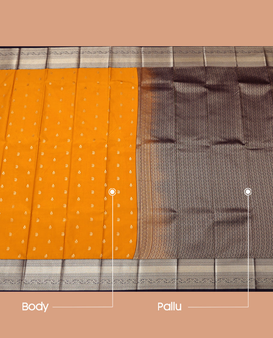 Mustard-Purple Zari Buttas Budget Silk Saree, a Contrast Traditional Zari Border, Grand Pallu, a Contrast Blouse