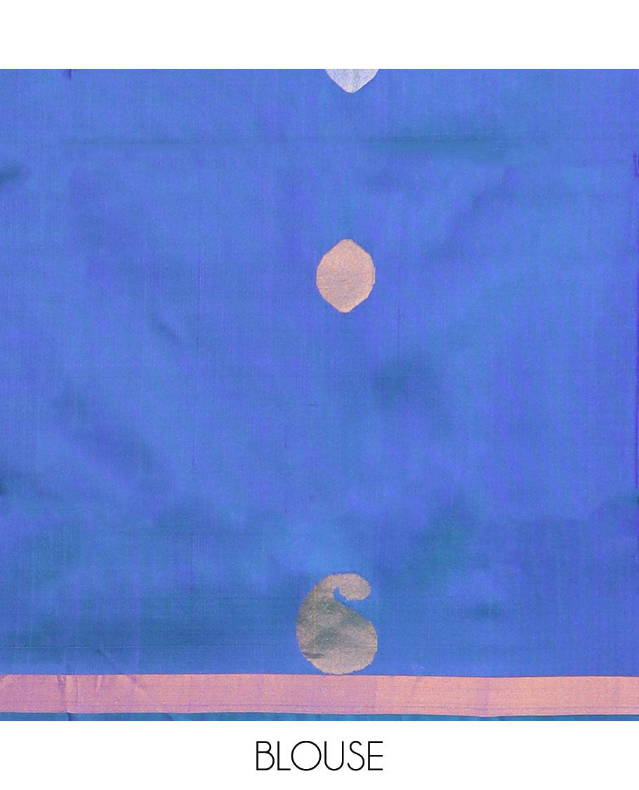 Blue uppada saree with unique buttas, plain border & pallu of unique motif & paisleys