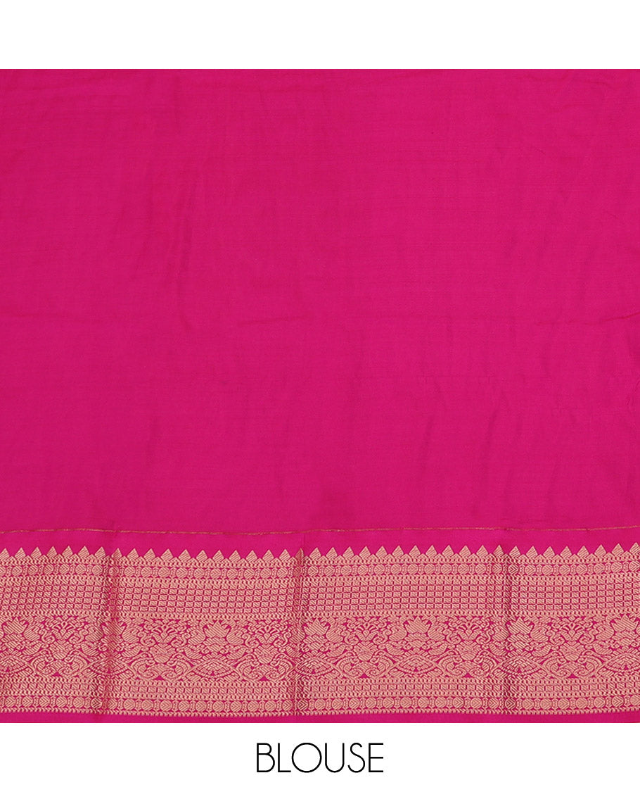 Orange Art Silk Pavadai Material Set, Adorned with Zari Designs All Over Its Skirt, Highlighted with a Contrast Traditional Zari Design Border, and Paired with a Contrast Blouse