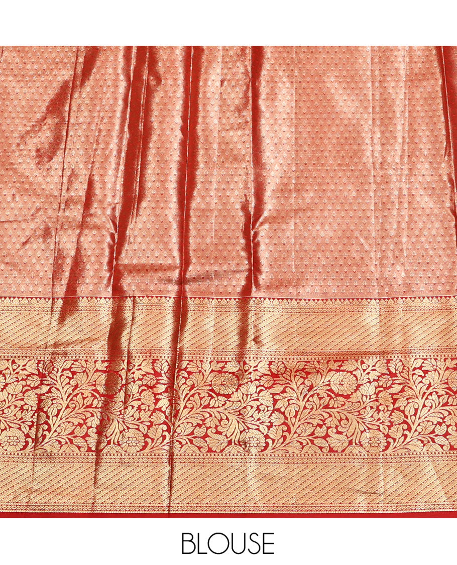 Green Art Silk Half-Saree, Adorned with Floral Jacquard Design, Contrast Traditional Zari Border, Paired with a Contrast Jacquard Blouse, and an Intricate Dhavani