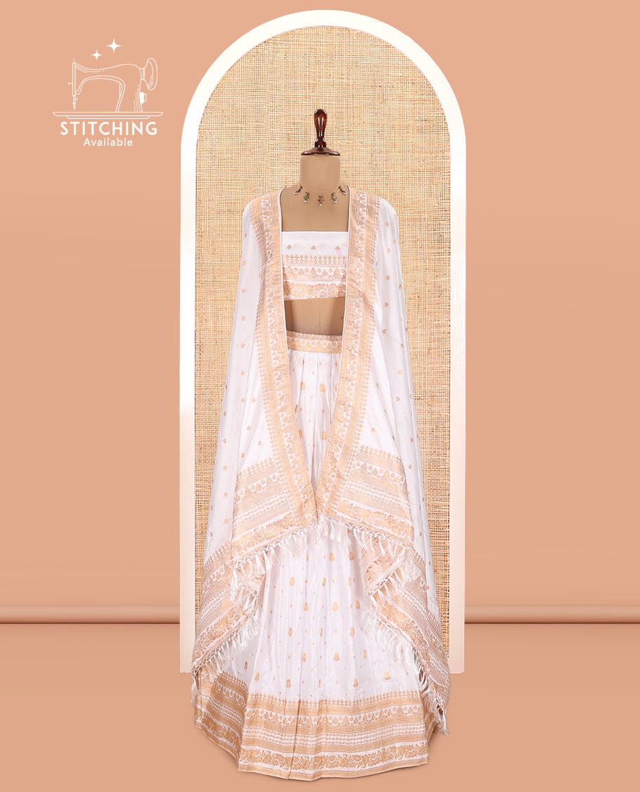 Milk White Semi-Silk Half-Saree