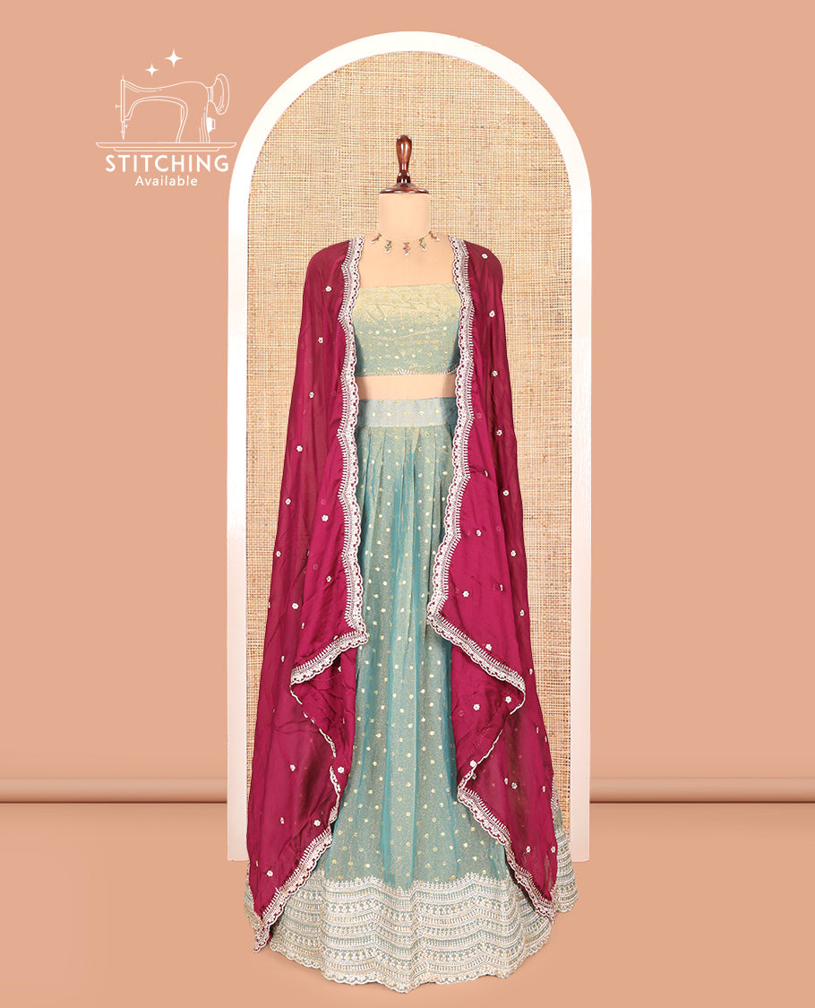 Dusky Green Moss Organza Half-Saree