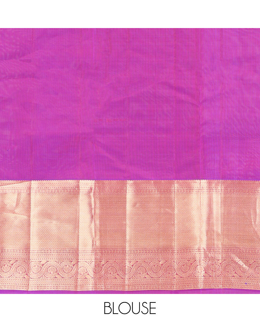 Pink Vasundhara Lite Silk Mix Saree, Accentuated with Zari Buttas All Over Its Body, Complemented by a Contrast Border of Rekku, Kathir, Mayil Kann, and Dhavana Kodi Designs, Gracefully Decorated Pallu of Jaal Designs, and Paired with a Contrast Blouse