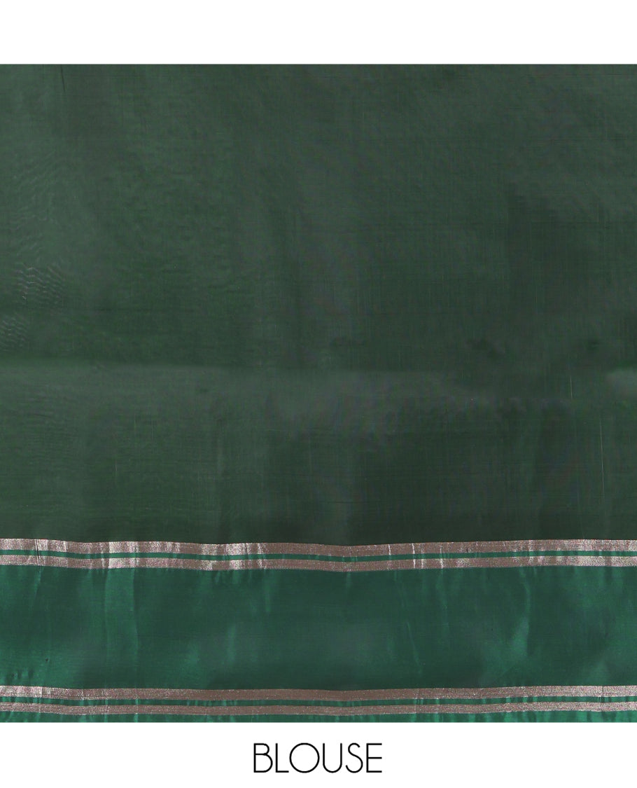 Blue Uppada Saree, Adorned with Zari Buttas, a Contrast Zari Striped Border, Grand Geometric Pallu, and a Contrast Blouse