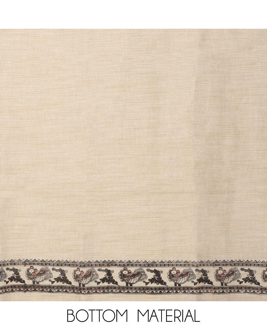 Grey madhubani print design bhagalapur cotton chudidhar material top with cotton material daman madhubani ptint pants & madhubani printed dupatta