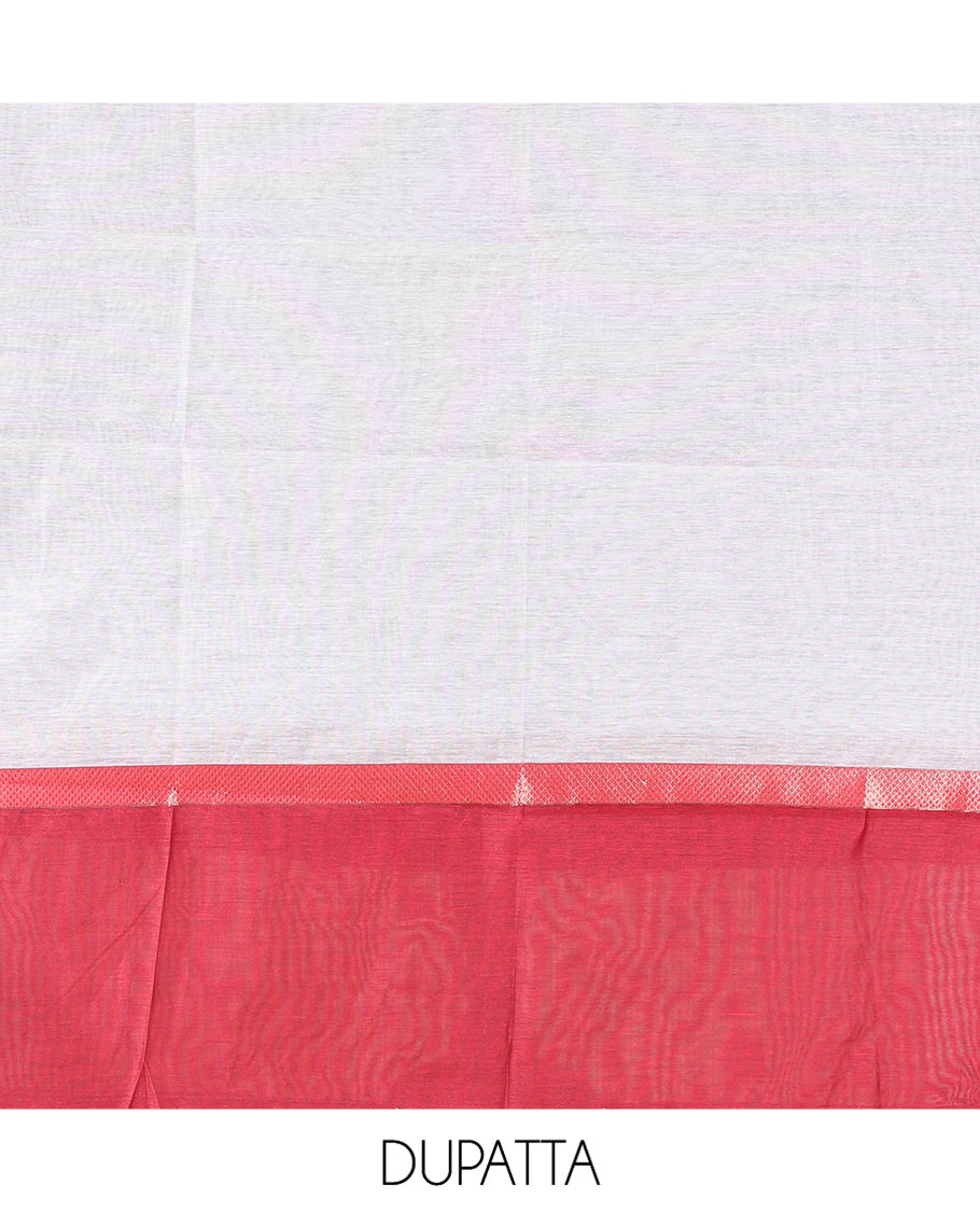 Maroon Semi-Chanderi Material Churidar Features Floral Buttas Top, a Plain Bottom, and a Contrast Dupatta