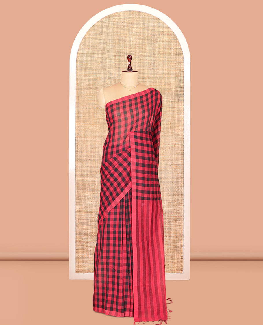 Borderless Red-Black Mangalagiri Cotton Saree