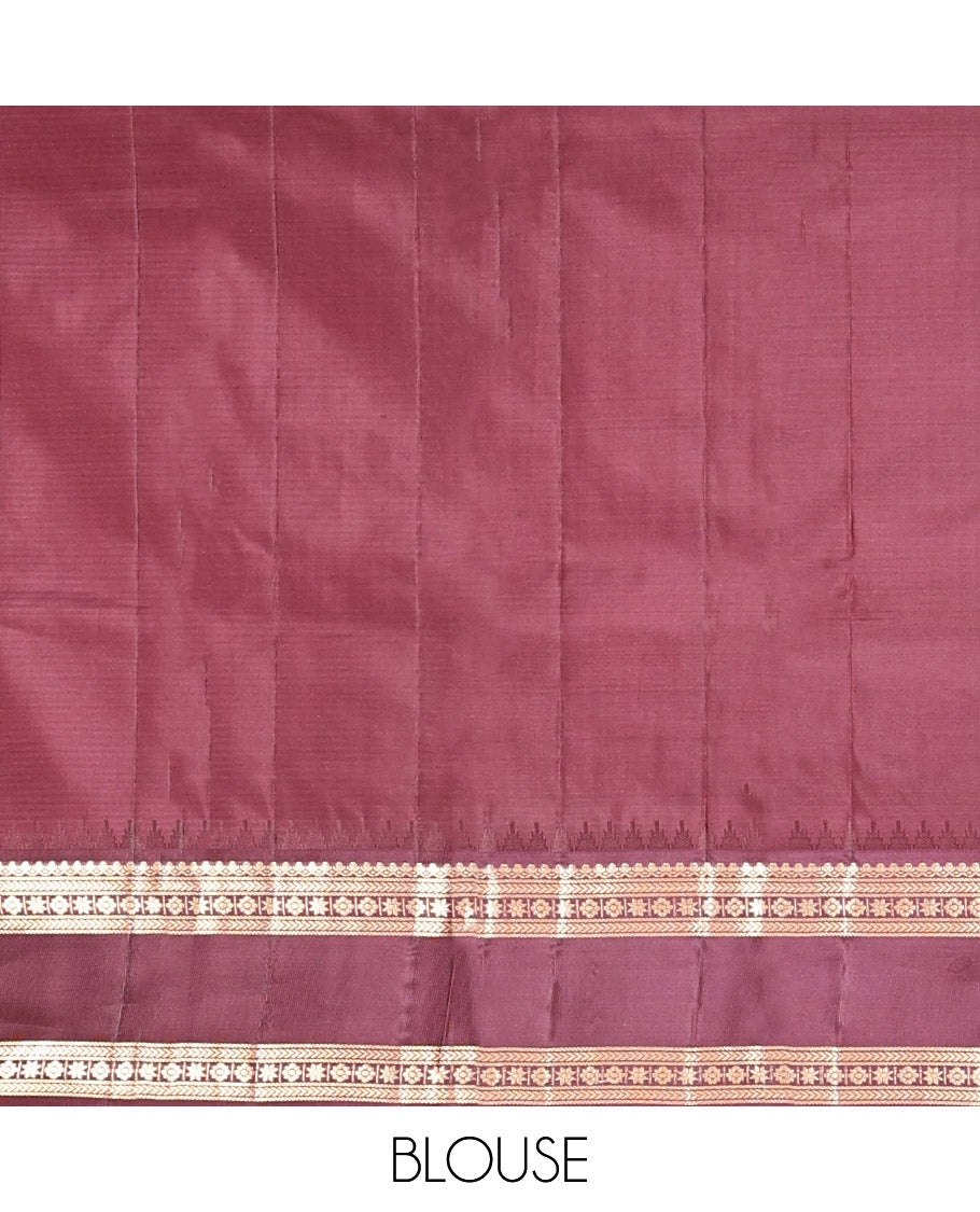 Green Vasundhara Silk Saree, Adorned with Kasa-Kasa-Style Checks, Complemented by a Contrast Rettai Pettu Border of Thazampoo Rekku, Salngai, Banaras, Kathir, Kamalam, and Star Designs, Gleaming Zari-Decked-Up Pallu and Paired with a Contrast Blouse