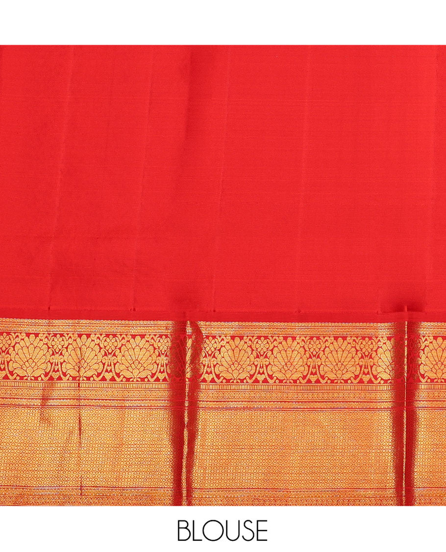 Blue Pure Silk Half-Saree, Gleamed Up with Zari Buttas on Its Skirt, Complemented by a Contrast Border Featuring Kodi Visiry, Neli, Muthu, and Jaal Designs, Comes with a Contrast Blouse and a Dhavani of Jaal Designs