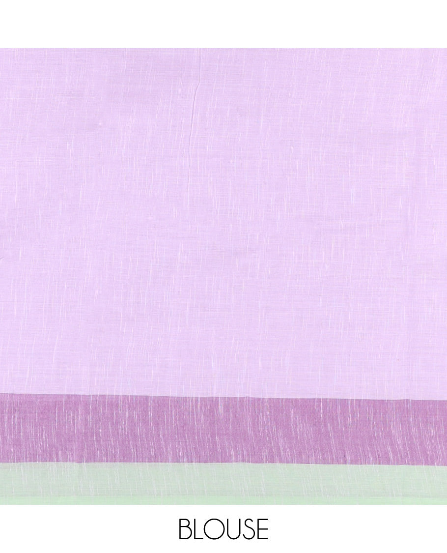 Lavender Plain Andhra Cotton Saree, Complemented by a Contrast Border, Striped Pallu, and a Matching Blouse