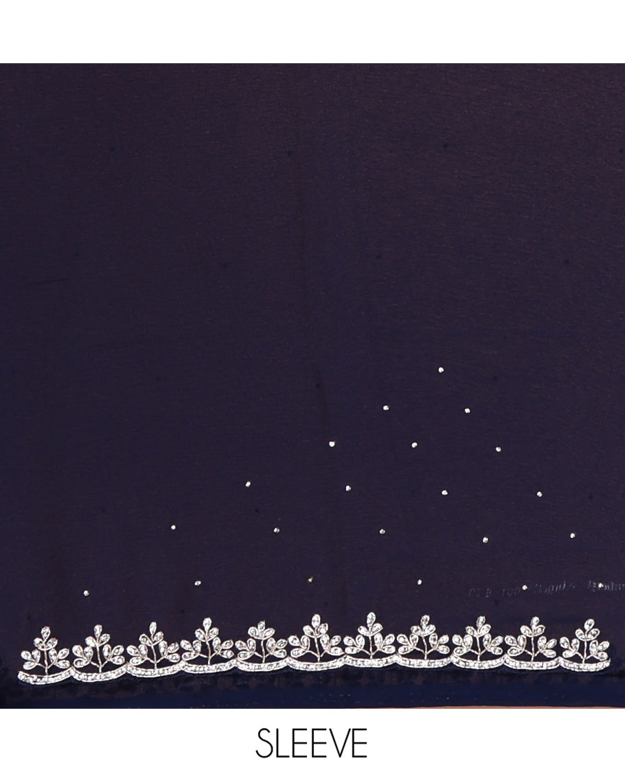 Navy Blue Designer Saree, Adorned with Stone Work, Scallop Stone-Embroidered Border, and Embroidered Matching Blouse