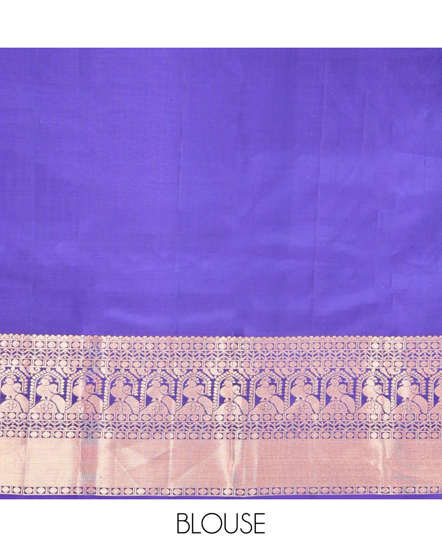 Green Vasundhara Silk Saree, Adorned with Zari Buttas, Complemented by a Contrast Border of Rudraksham, Neli, and Mayil Designs, Jaal Pallu, and a Contrast Blouse