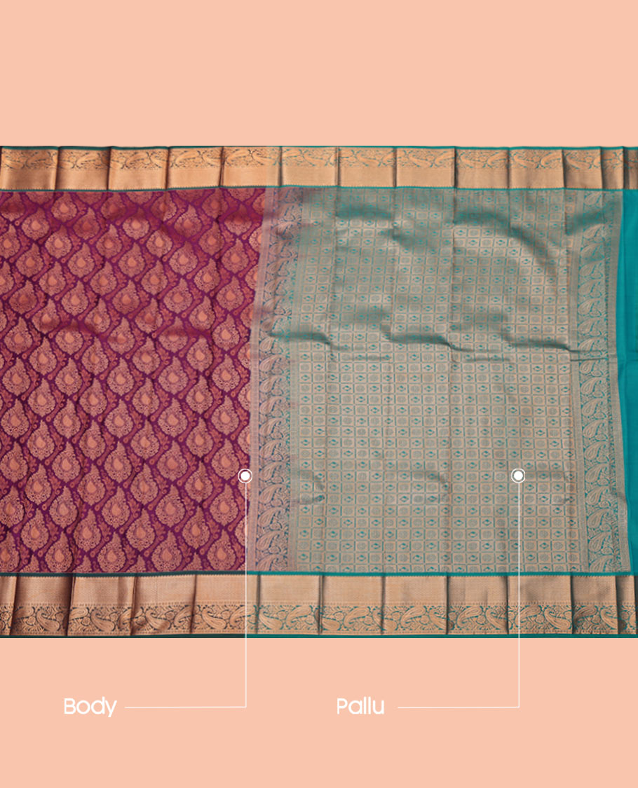 Purple Budget Silk Saree, Adorned with a Jacquard Design, Complemented by Contrast Traditional Zari Border, Intricate Pallu, and Contrast Blouse