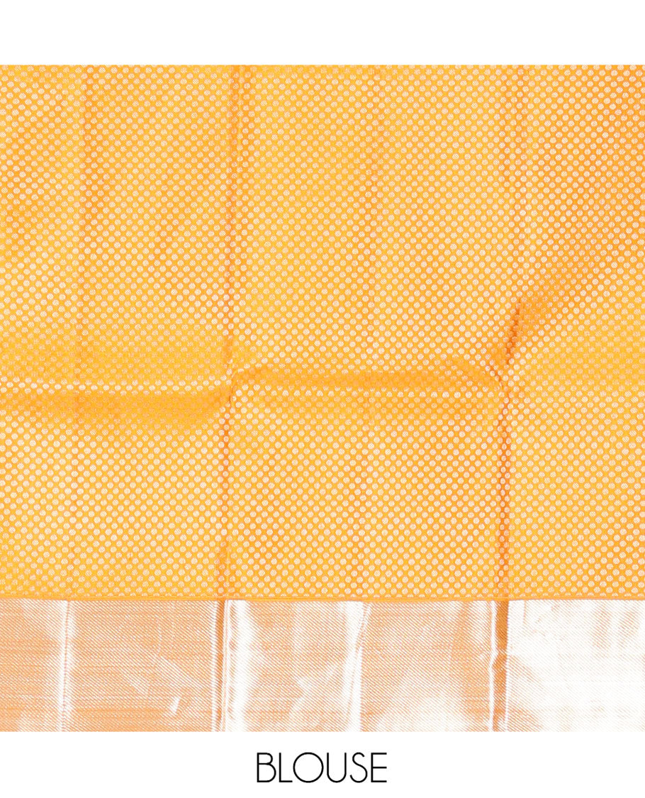Yellow Checked Kanchipuram Wedding Silk Saree, Highlighted by a Zari Border, Intricately Designed Pallu, and Matching Blouse