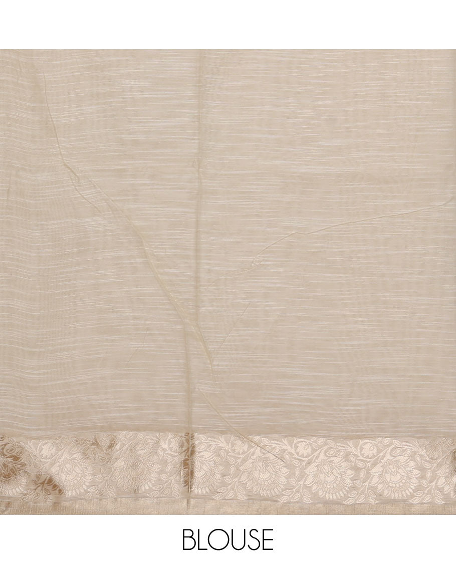 Cream banarasi jute saree with zari buttas, floral creeper zari border, floral jaal zari woven pallu & zari woven blouse