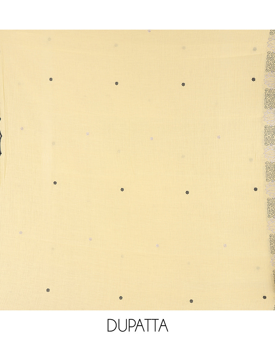 Yellow Mul Chanderi Material Chudiddar, Floral Embroidered Top, Plain Bottom, Embroidered Dupatta