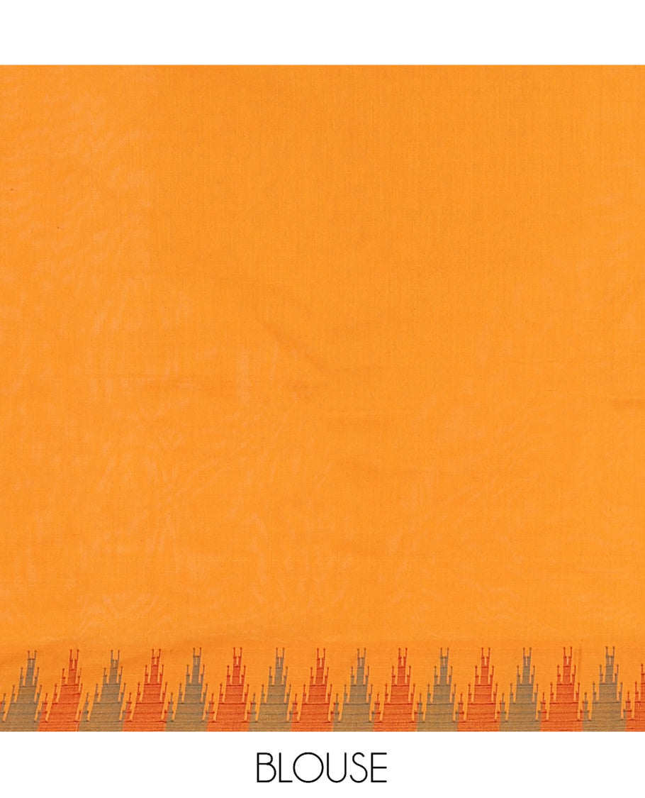 Green Plain Bangalore Silk Saree, Complemented by a Contrast Temple Border, Striped Pallu, and Contrast Blouse