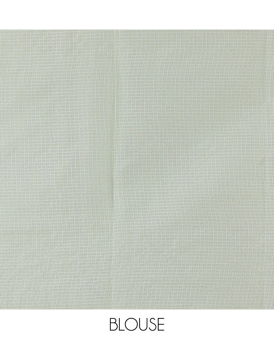 Green Kota Cotton Saree, Artfully Detailed with Floral Motifs Thread Embroidery on Its Body, Scallop Lace Border, Pallu Pictures Same Embroidery, and Paired with a Matching Blouse