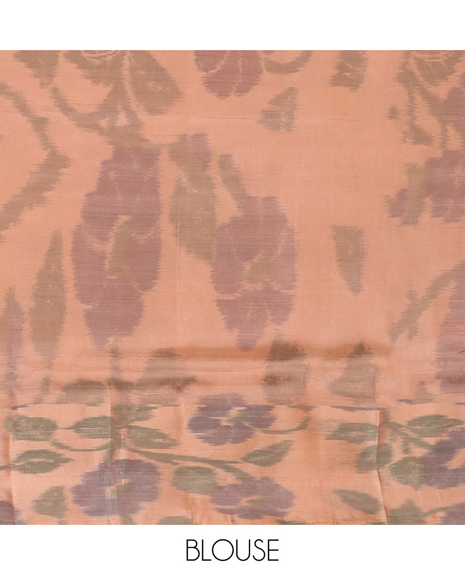 Blue motifs uppada saree with contrast floral design border & floral design pallu