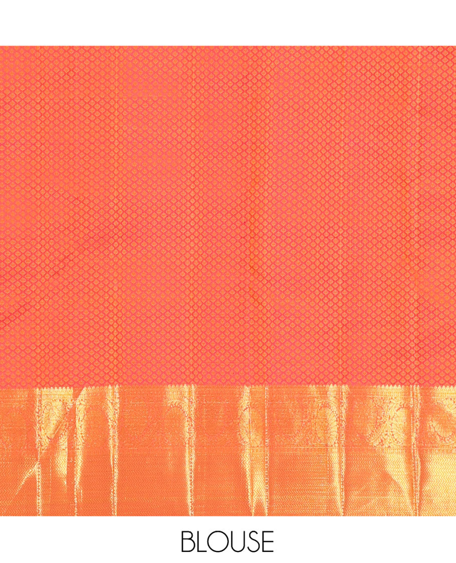 Violet Parampara Silk Saree, Adorned with Embossed and Zari Buttas, Contrast Border of Thilakam Mokku, Paisa, Kodi Visiry, and Vanki Designs, Grand Pallu, and a Contrast Blouse
