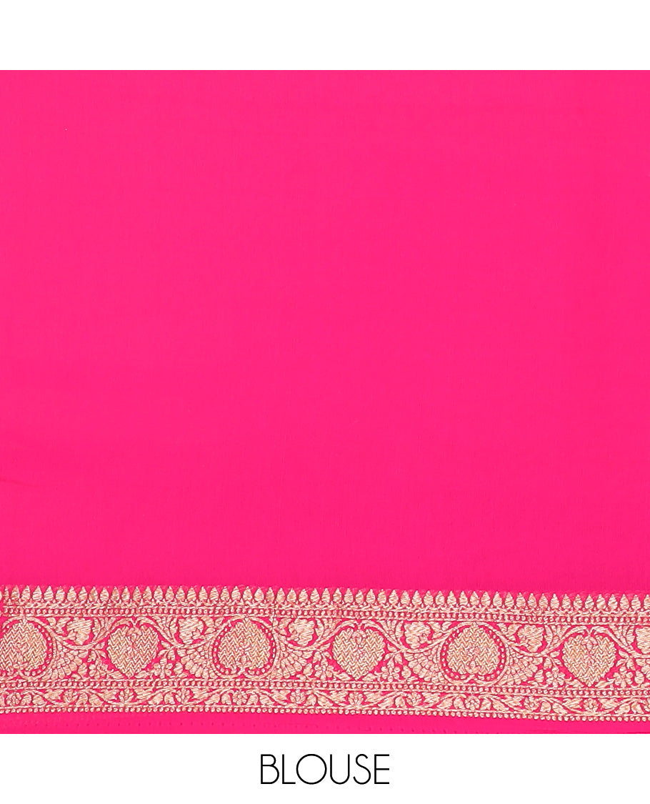 Blue jaal jacquard banarasi silk saree, floral creeper zari border, and pallu of Mughal-style intricate designs