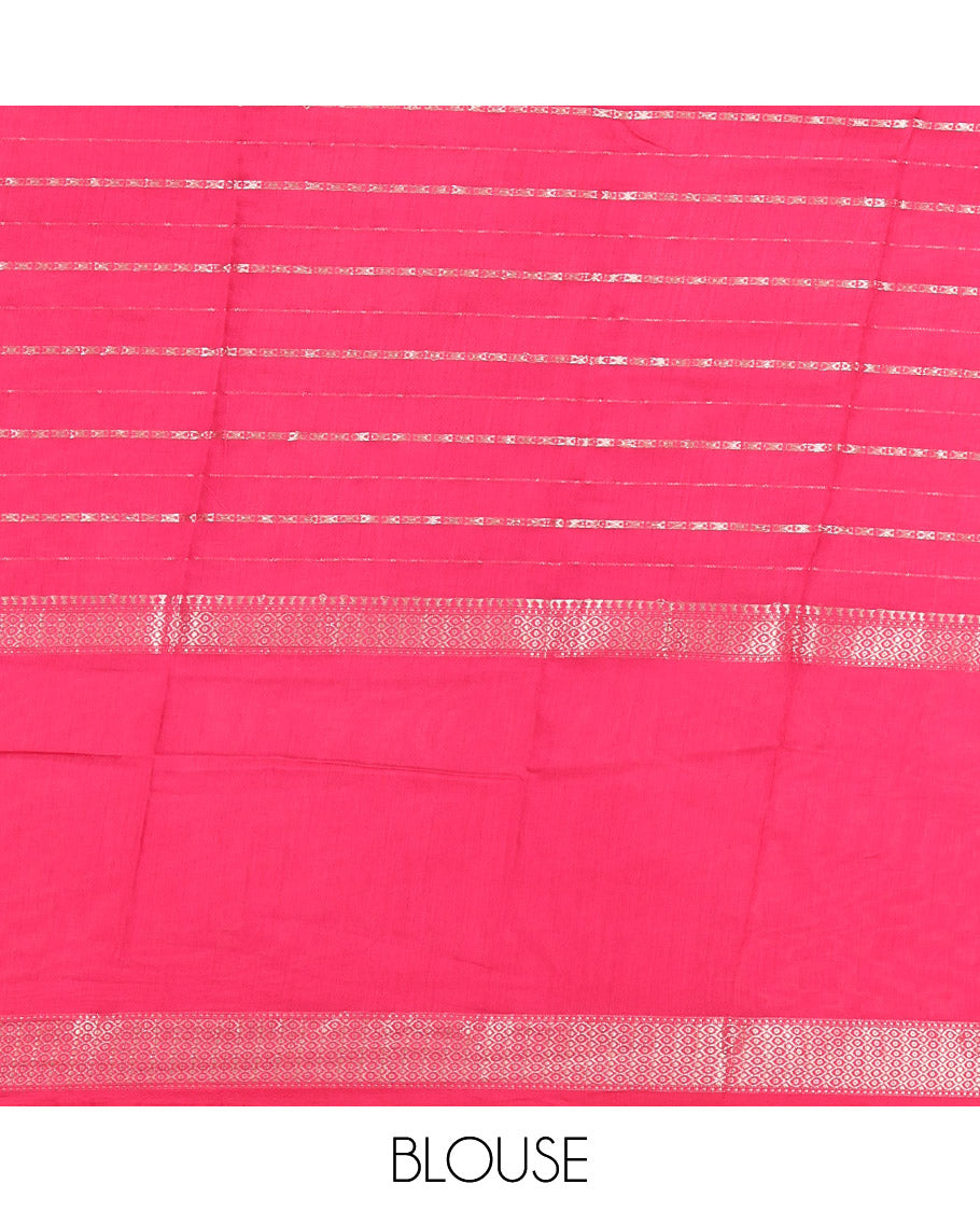 Purple Assam Silk Saree, Delicately Woven with Zari Stripes, Complemented by Contrast Big Zari Border, Zari Woven Pallu, and Contrast Blouse