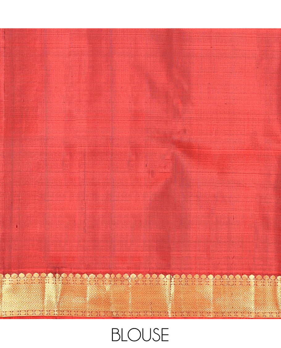 Black Embossed-Zari Buttas Kanchipuram Silk Saree, a Contrast Vanki Border, Mayil-Chakram Pallu, Contrast Blouse